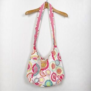 Thirty-one Boho Citrus Medallion Pink Gingham Reversible Crossbody Hobo Bag